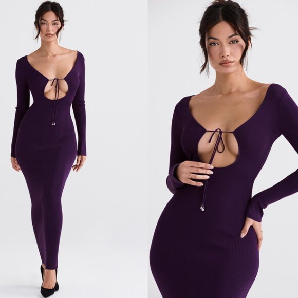 HOUSE OF CB 'Keana' Grape Ribbed Knit Maxi Dress NWOT - Picture 3 of 5
